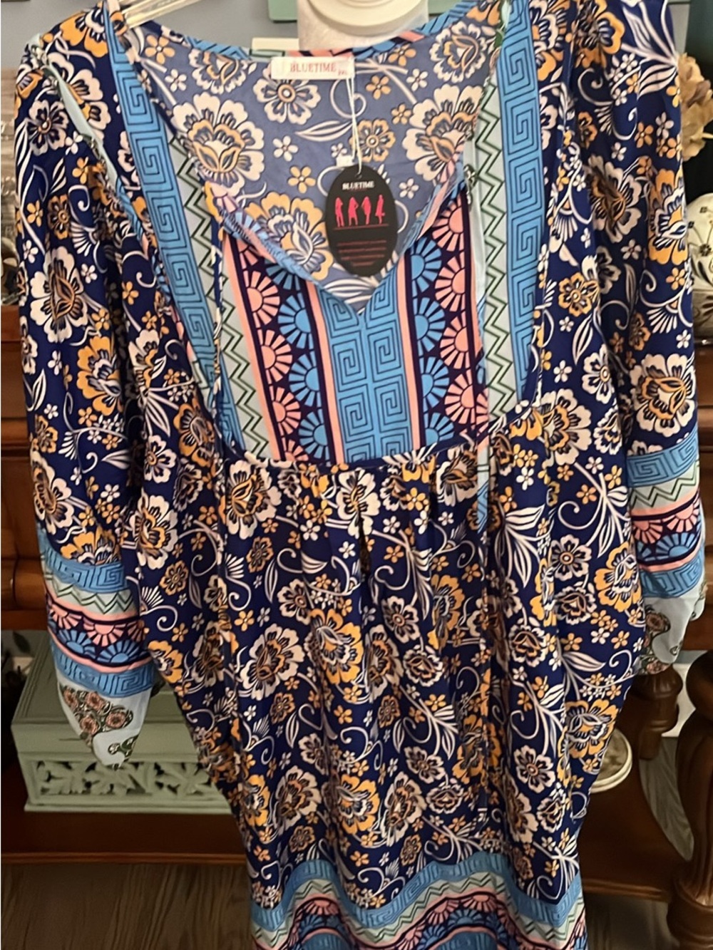 Bluetime Navy Floral Long Sleeve Maxi Dress